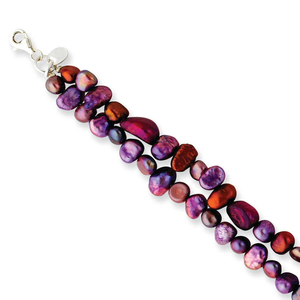 Sterling Silver Browns/Purples Cultured Pearl Bracelet