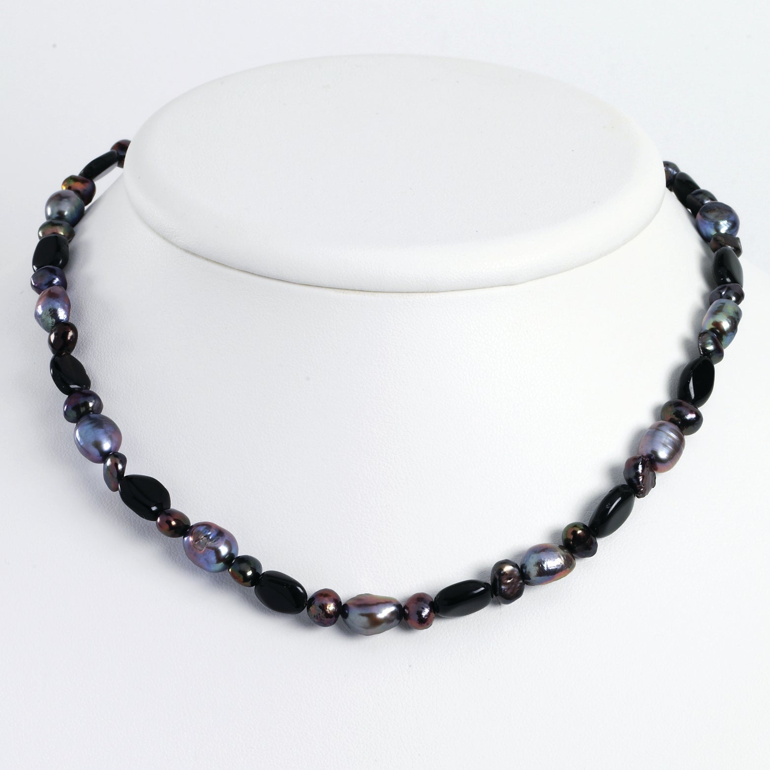 Sterling Silver Black Agate/Grey Cultured Pearl Necklace