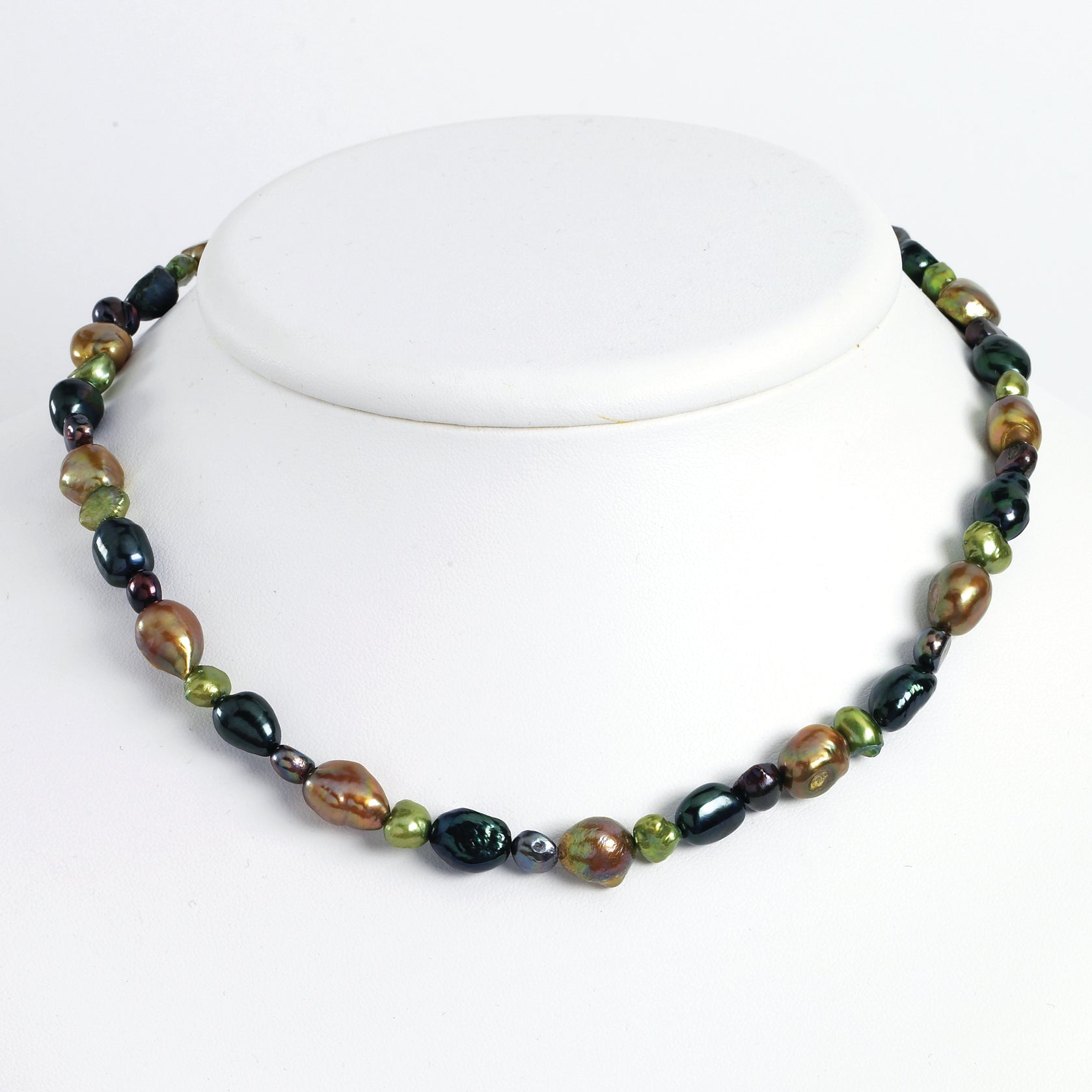 Sterling Silver Dk Green/Dk Purple/Olivine FW Cultured Pearl Necklace