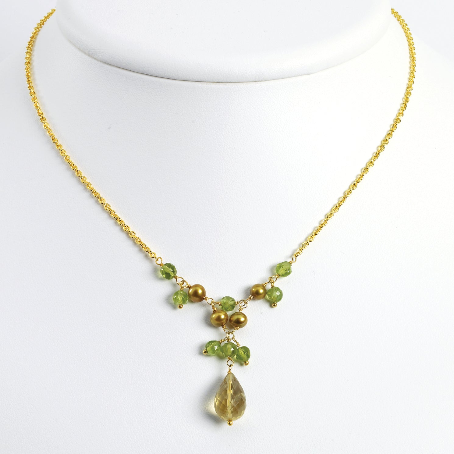 Sterling Silver & Vermeil Lemon Qtz/FW Cultured Pearl/Peridot Necklace