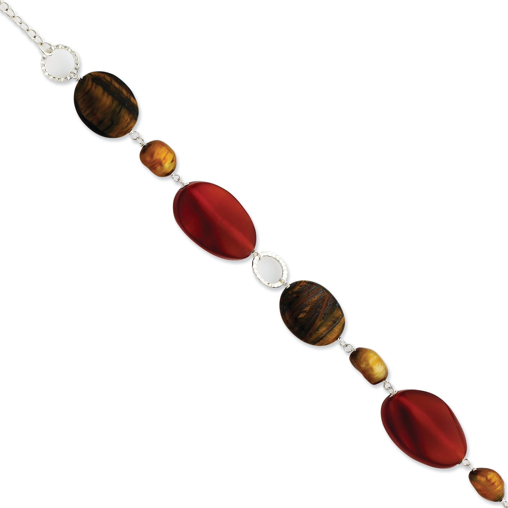 Sterling Silver Carnelian/Golden FW Cultured Pearl/Tiger's Eye Bracelet