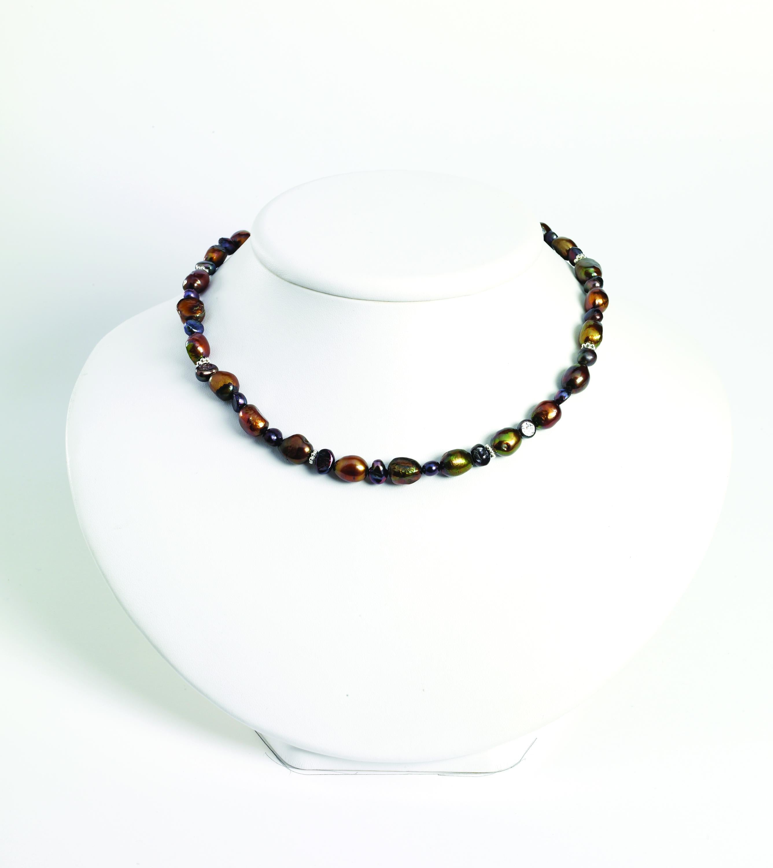 Sterling Silver Brown/Dark Purple Freshwater Cultured Pearl Necklace