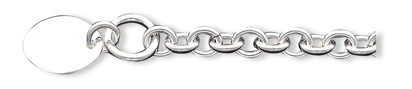 Sterling Silver Engraveable Oval Disc on Fancy Link Bracelet 7.5 Inches