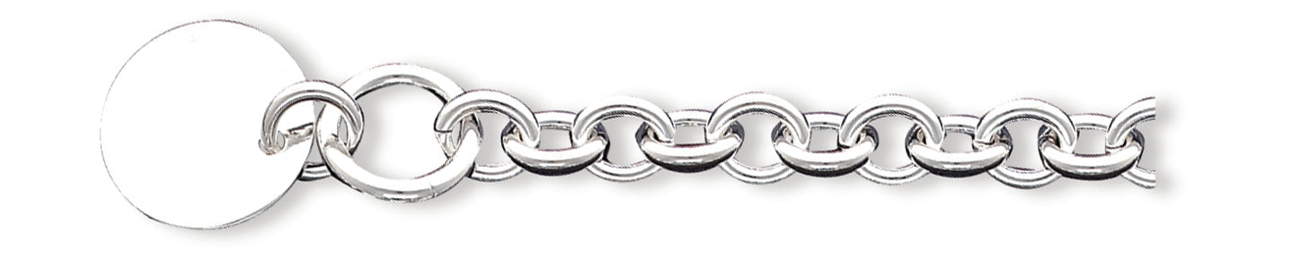 Sterling Silver Engraveable Circular Disc on Fancy Link Bracelet 7.5 Inches