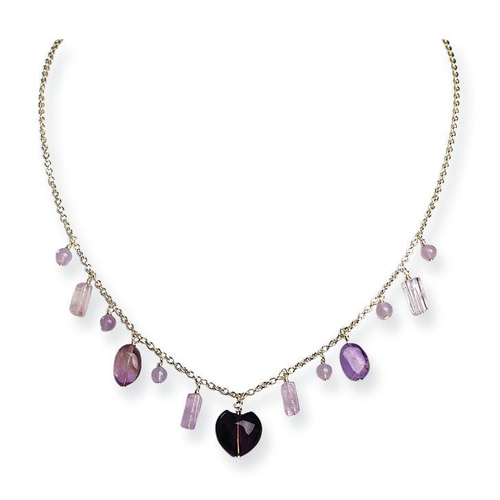 Sterling Silver Agate & Amethyst Heart Necklace
