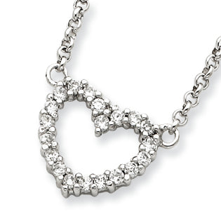 Sterling Silver CZ Heart Pendant w/Chain