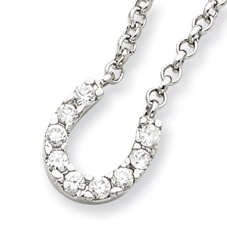 Sterling Silver CZ Horseshoe Pendant w/Chain