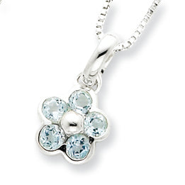 Sterling Silver Blue Topaz Flower Pendant w/ 16 Chain