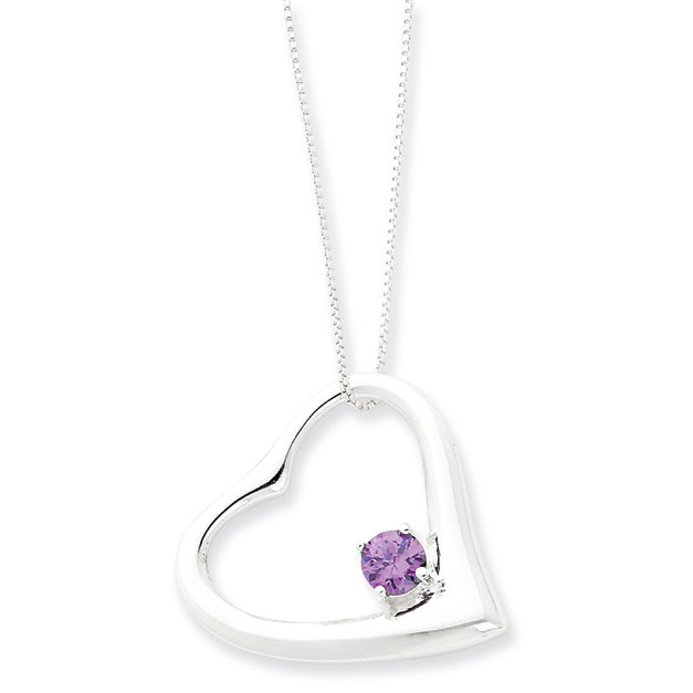 Sterling Silver CZ Heart Pendant w/ 18 Box Chain