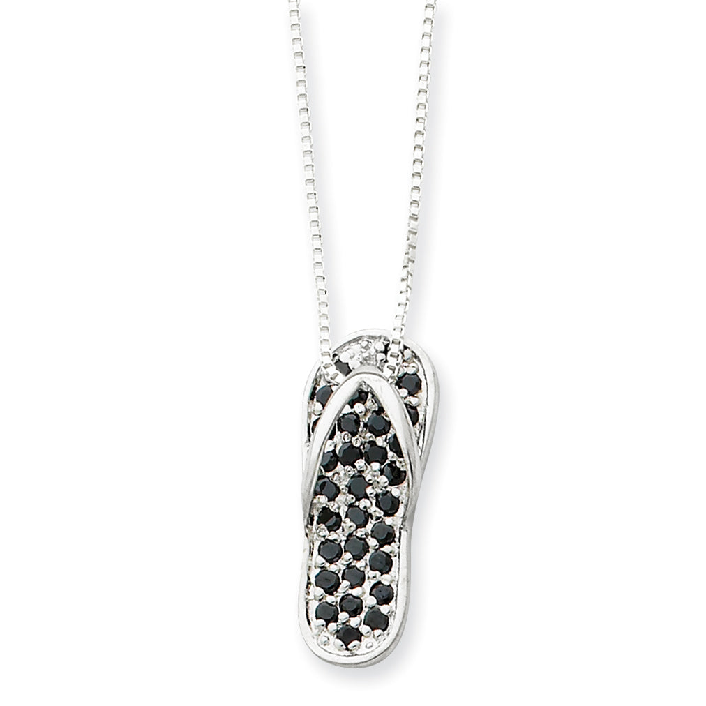 Sterling Silver Black CZ Slide w/ 18 Chain