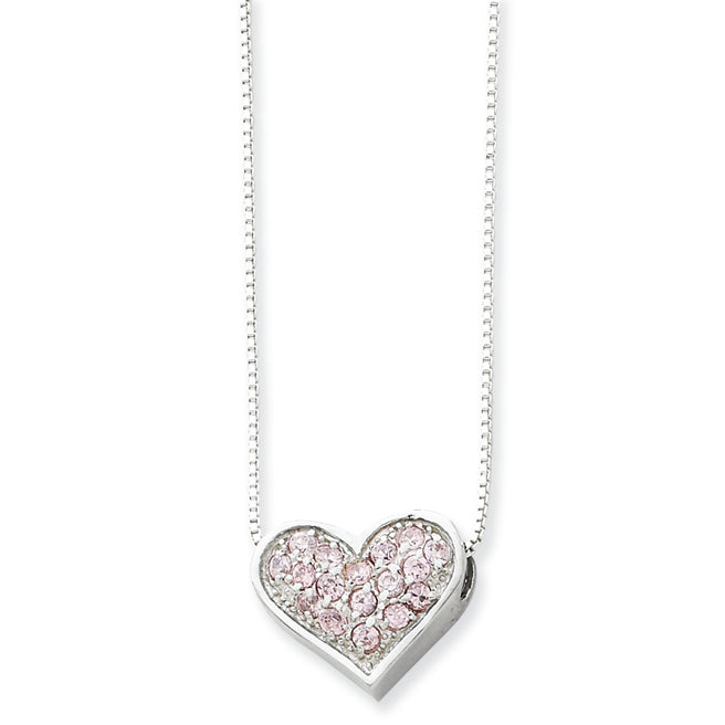 Sterling Silver CZ Heart w/ 18'' Box Chain