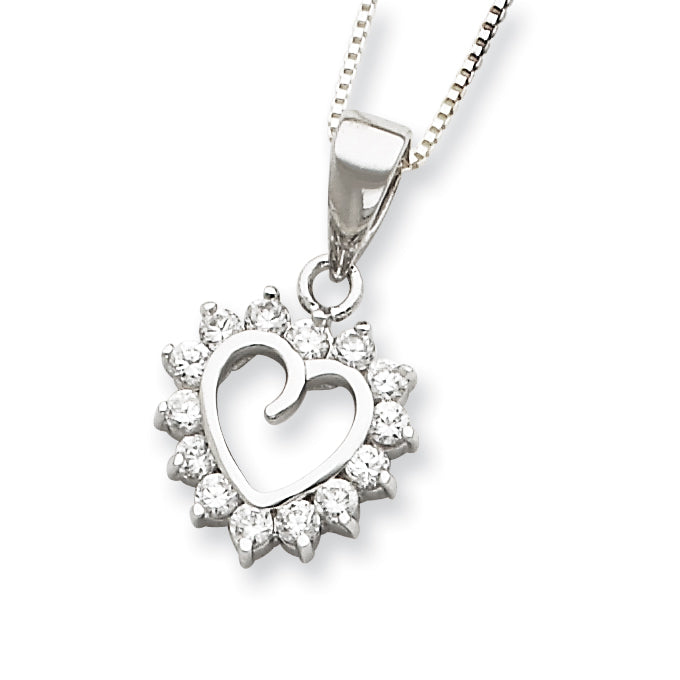 Sterling Silver CZ Heart Pendant w/ 18 Box Chain