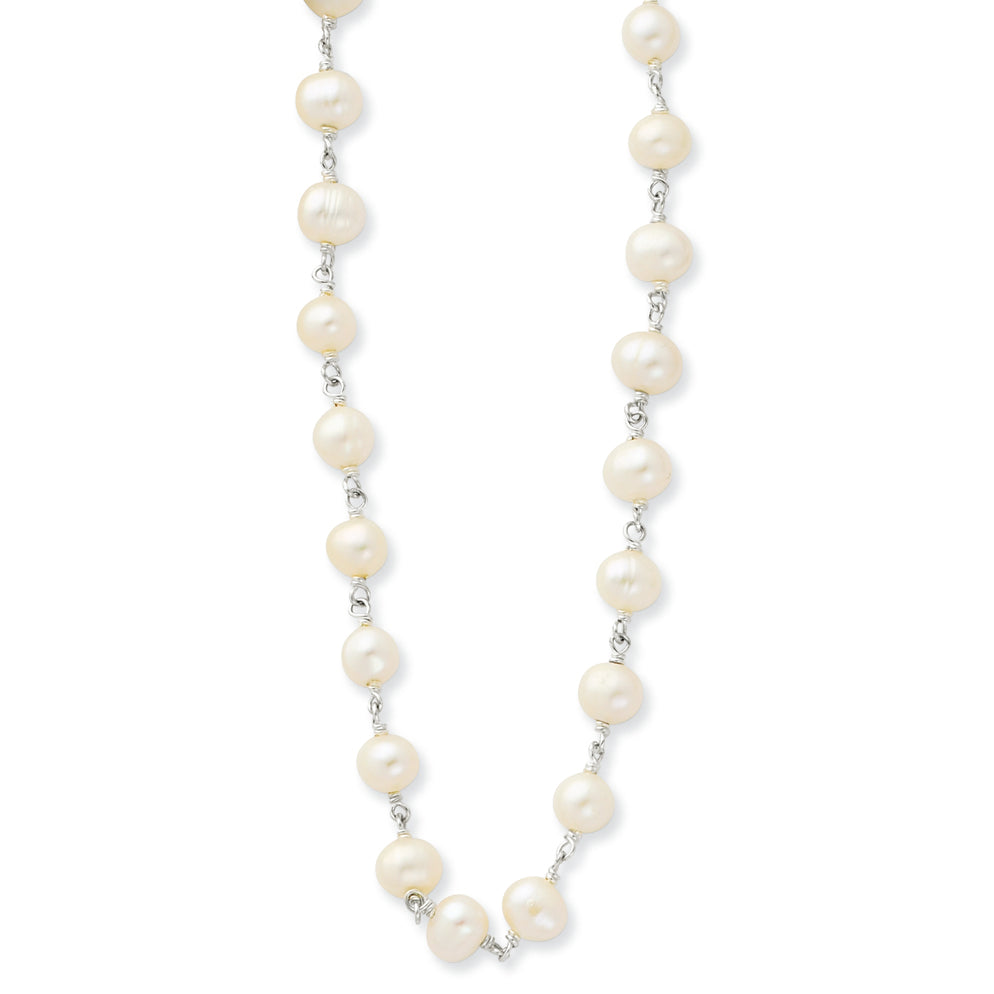 Sterling Silver 16inch Polished White Cultured Pearl Necklace 16 Inches