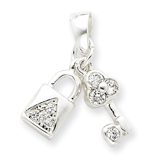 Sterling Silver CZ Lock & Key Pendant