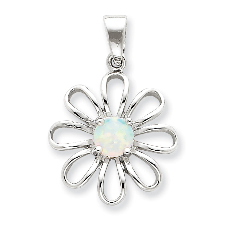 Sterling Silver Created Opal Daisy Slide