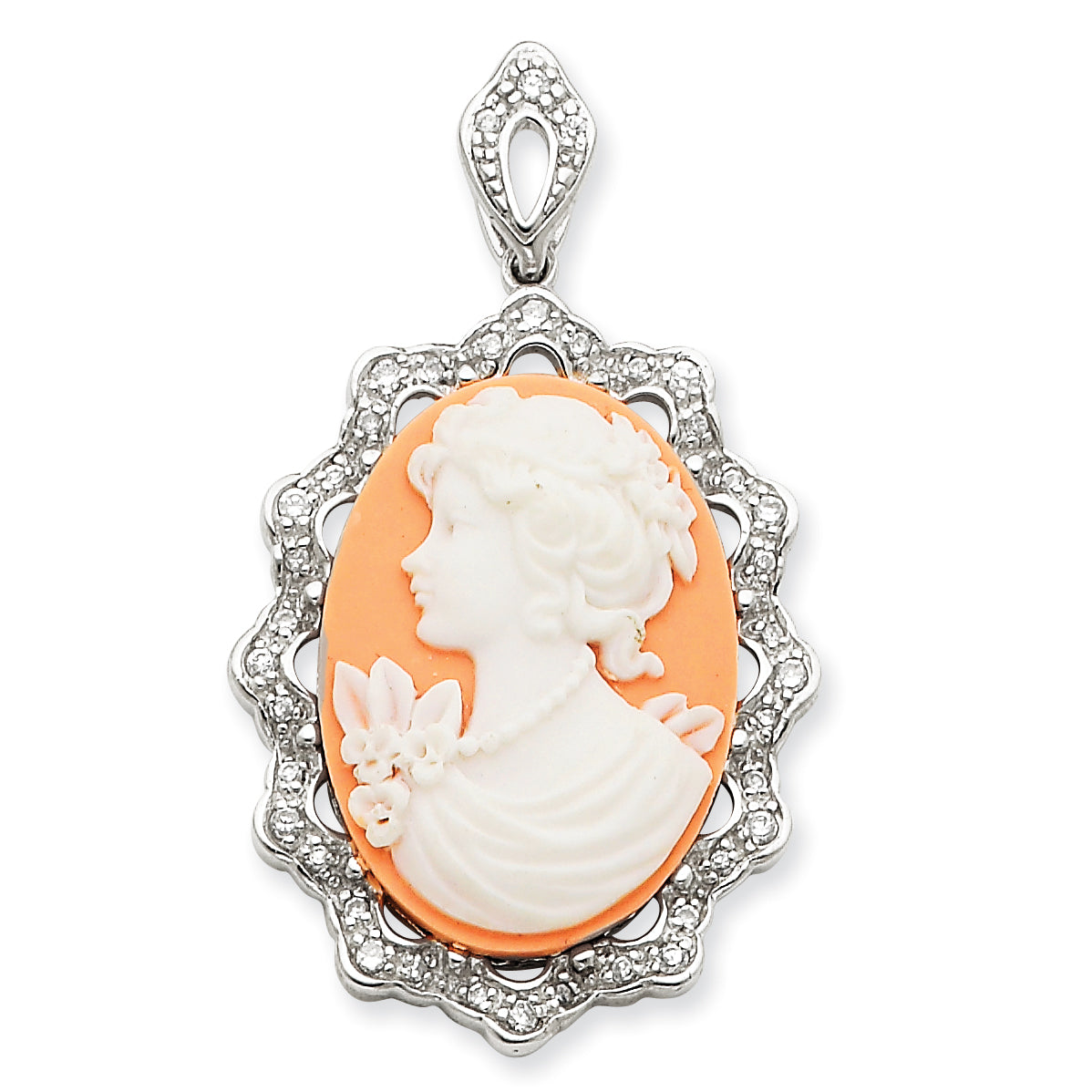 Sterling Silver CZ Cameo Pendant