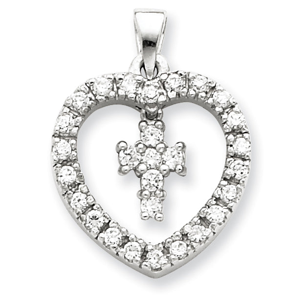 Sterling Silver CZ Heart & Cross Pendant