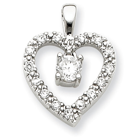 Sterling Silver Circles CZ Heart Pendant