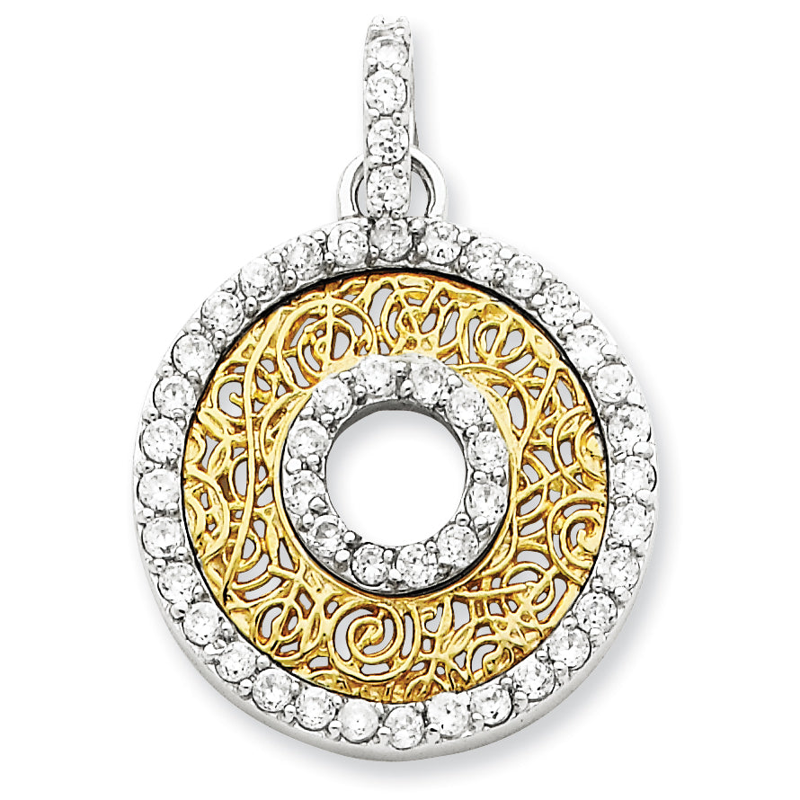 Sterling Silver CZ & Vermeil Circle Pendant