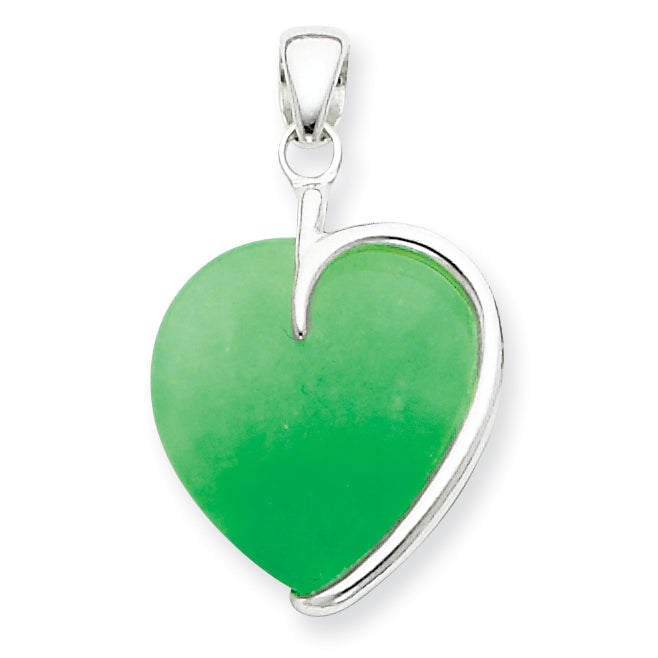 Sterling Silver Green Jade Heart Pendant