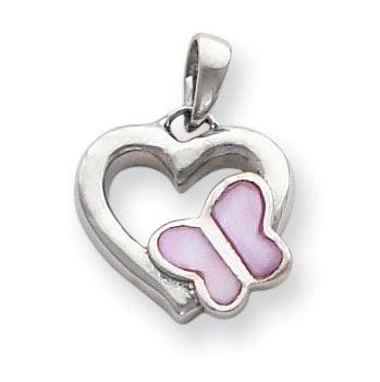 Sterling Silver Heart with Pink Shell Butterfly Pendant
