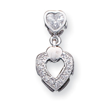 Sterling Silver CZ Heart Chain Slide Pendant
