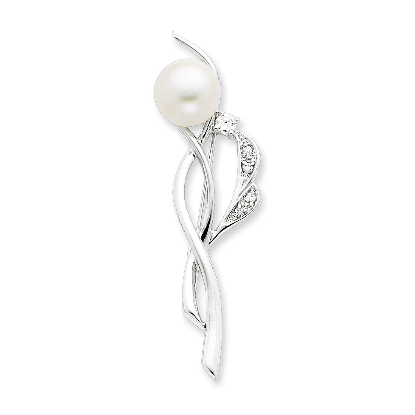 Sterling Silver CZ Freshwater Pearl Pin