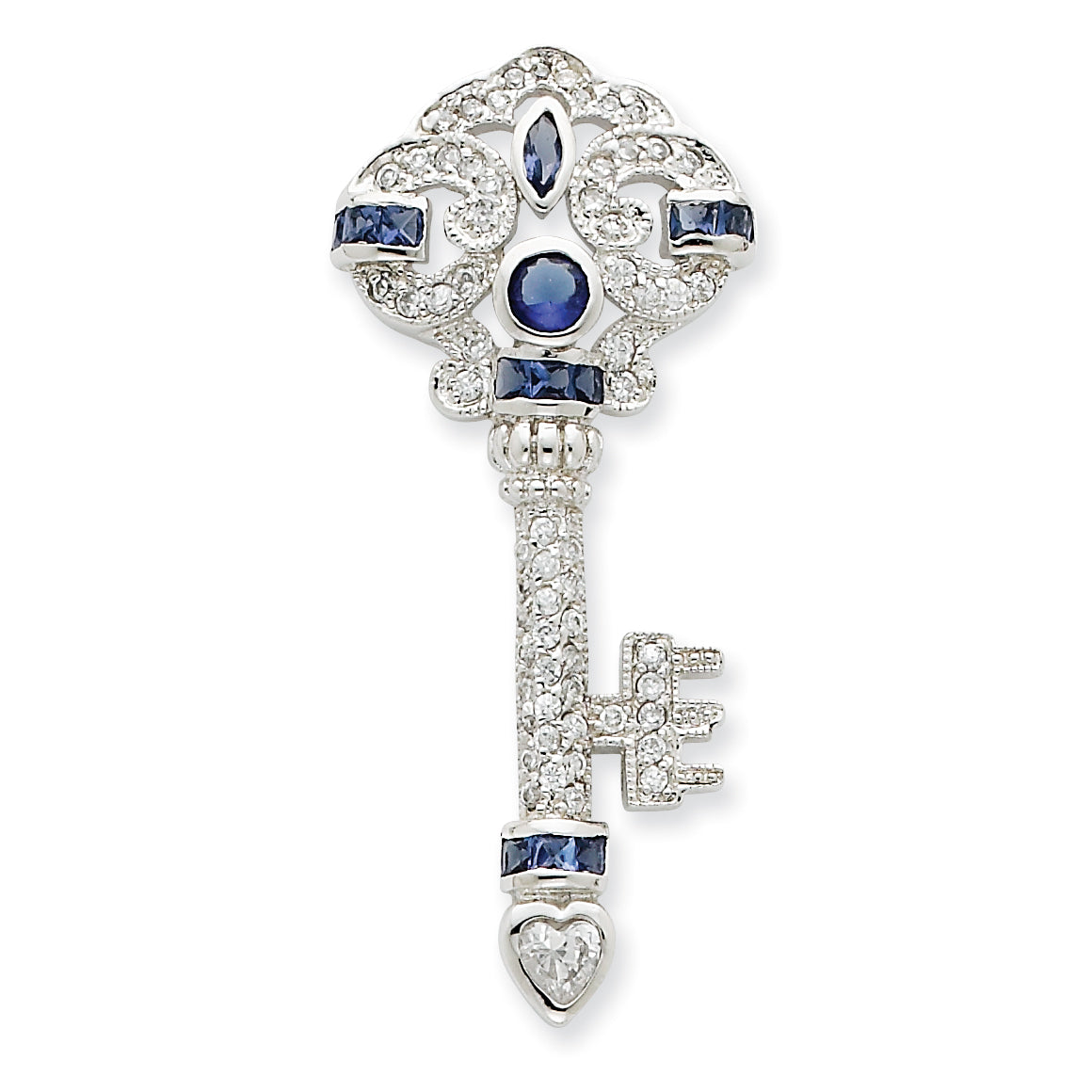 Sterling Silver Blue & Clear CZ Key Slide
