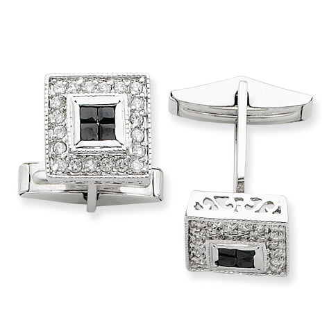 Sterling Silver Black and Clear CZ Cuff Links