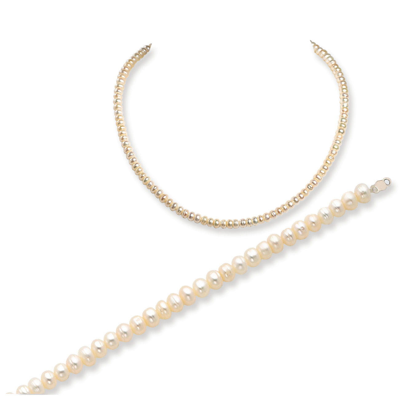 Sterling Silver Freshwater Cultured Button Pearl Bracelet/Necklace Set