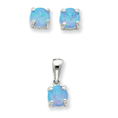 Sterling Silver Created Opal Pendant & Earring Set