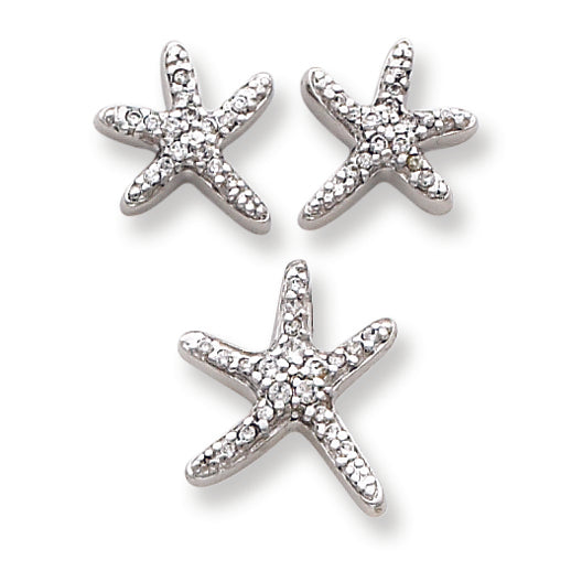Sterling Silver CZ Starfish Earrings and Pendant Set