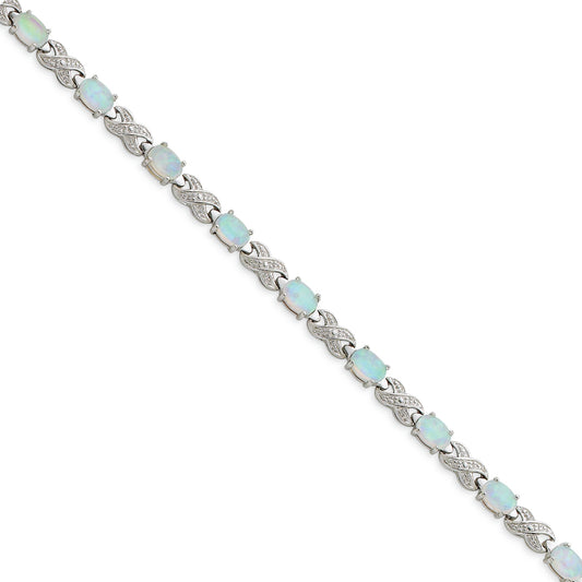 Sterling Silver 7inch Created Opal & Illusion Bracelet