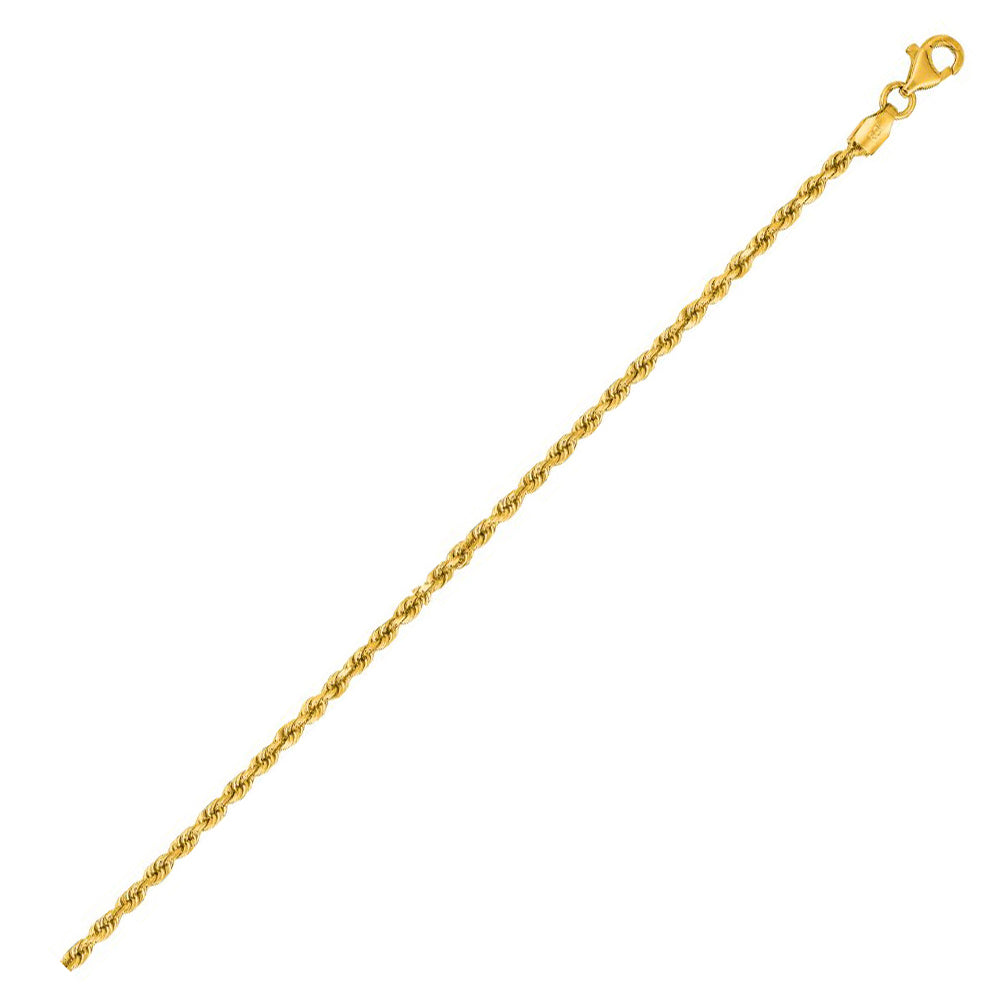 14K Solid Yellow Gold Solid Diamond Cut Rope 2.25mm thick 20 Inches