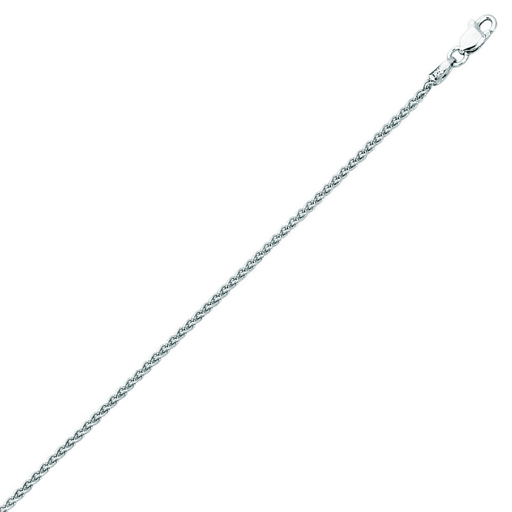 14K Solid White Gold Round Wheat Chain 1.5mm thick 22 Inches