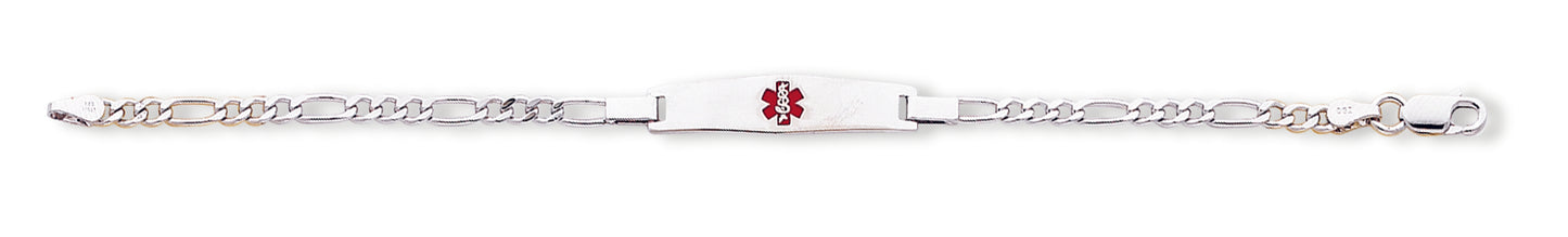 Sterling Silver Medical ID Figaro Link Bracelet 7 Inches