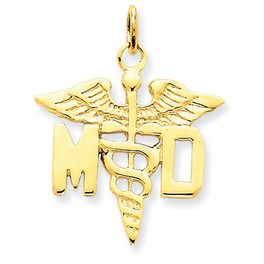 14K Gold Large M.D. Caduceus Charm