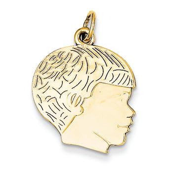 14K Gold Solid Polished Boys Head Charm