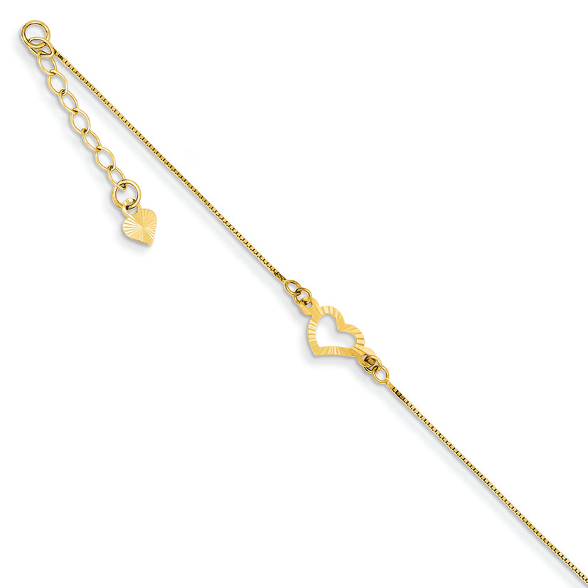 14K Gold Adjustable Heart Anklet 9 Inches