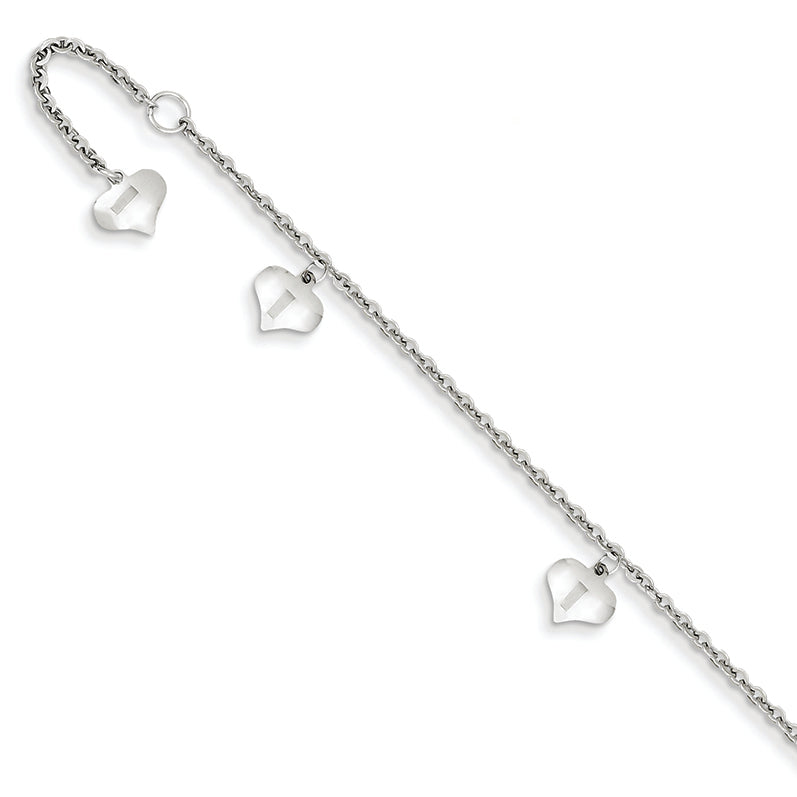 14K White Gold Adjustable Heart Anklet 10 Inches
