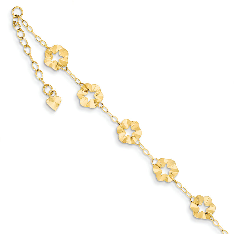 14K Gold Adjustable Flower Anklet 9 Inches