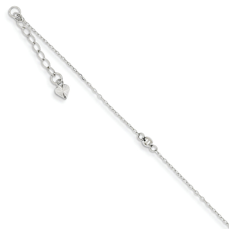 14K White Gold Mirror Beaded Anklet 9 Inches