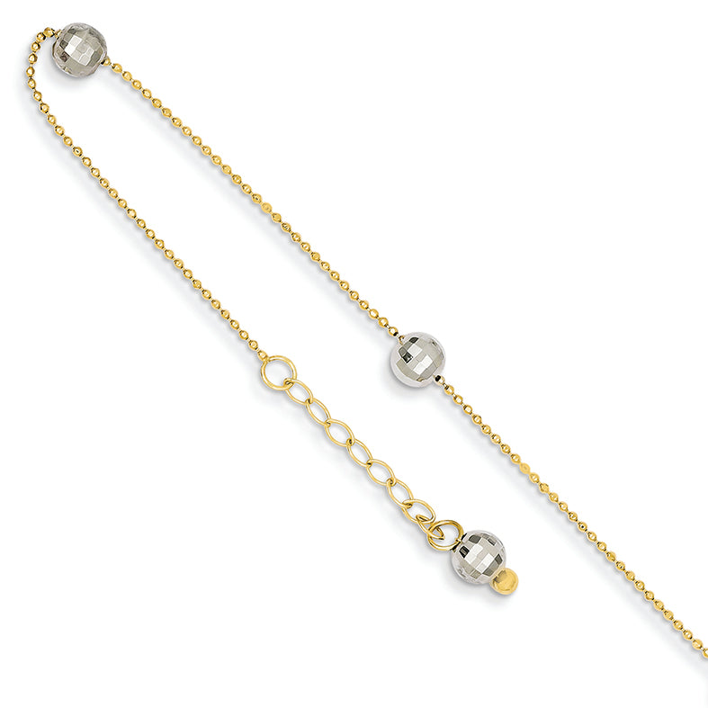 14K Gold Two-tone Mirror Beaded Anklet 9 Inches