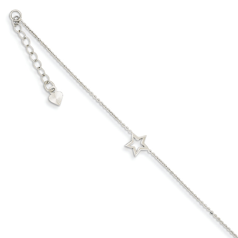 14K Gold Whtie Gold Adjustable Star Anklet 9 Inches
