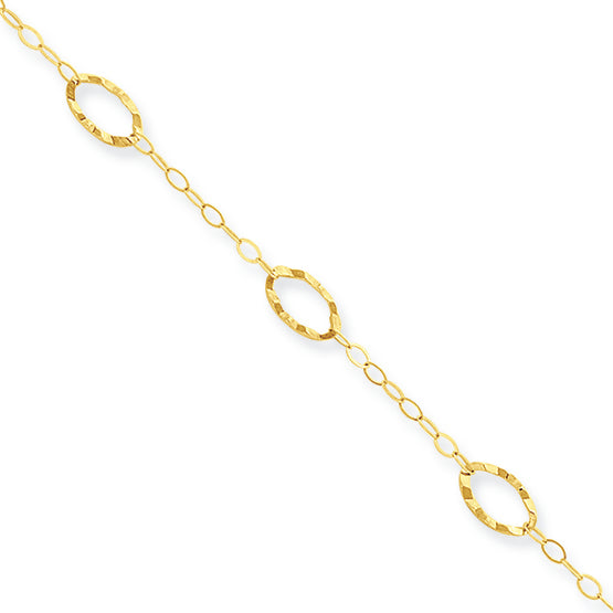 14K Gold Oval Shapes 9in with 1in ext Anklet 10 Inches