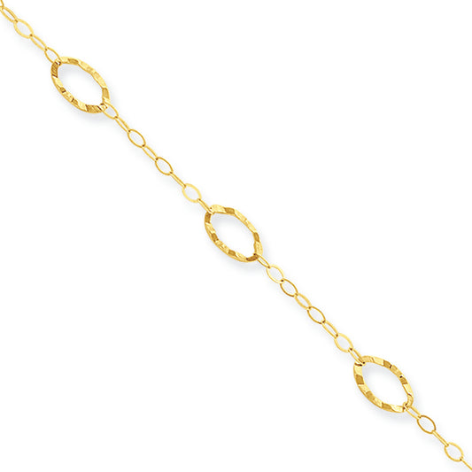 14K Gold Oval Shapes 9in with 1in ext Anklet 10 Inches