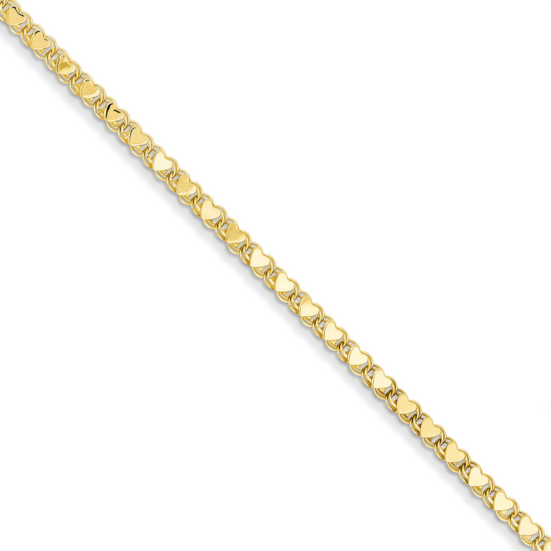 14K Gold Polished Double-Sided Heart Anklet 10 Inches