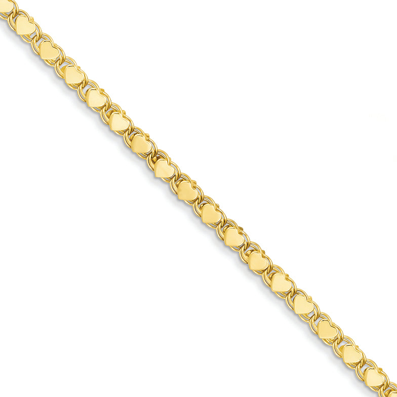 14K Gold Polished Double-Sided Heart Anklet 10 Inches