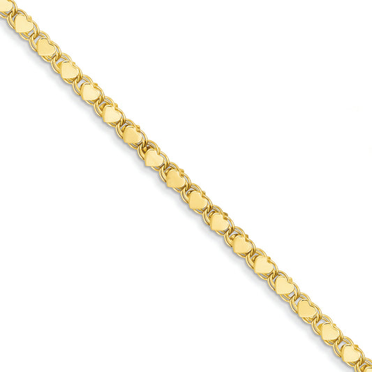 14K Gold Polished Double-Sided Heart Anklet 10 Inches