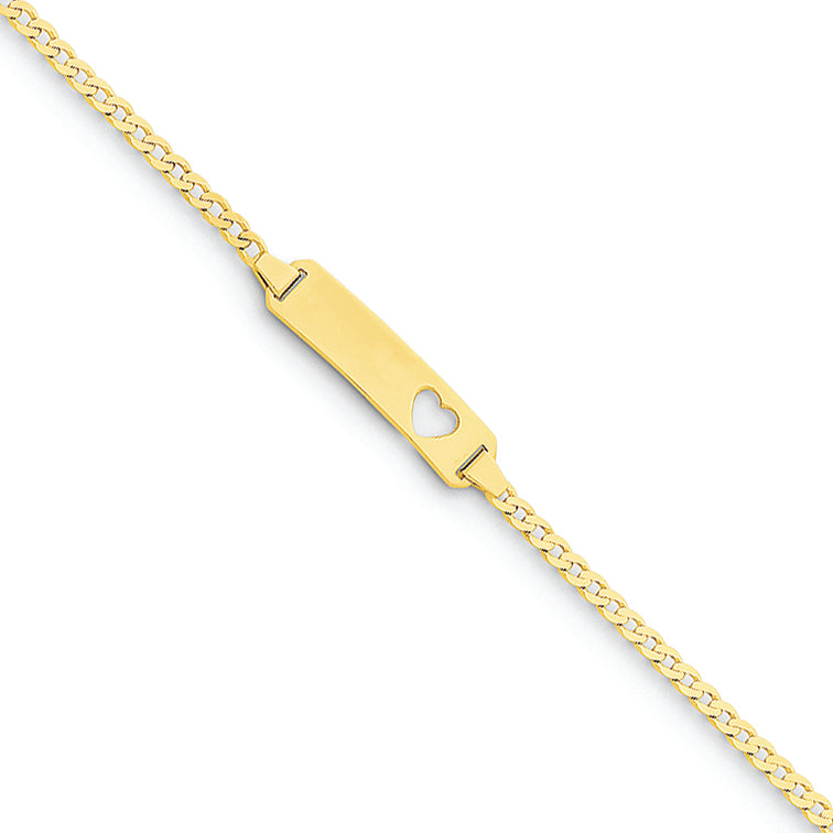 14K Gold Curb Link Baby ID, Plate with Cut-out Heart Bracelet 5.5 Inches
